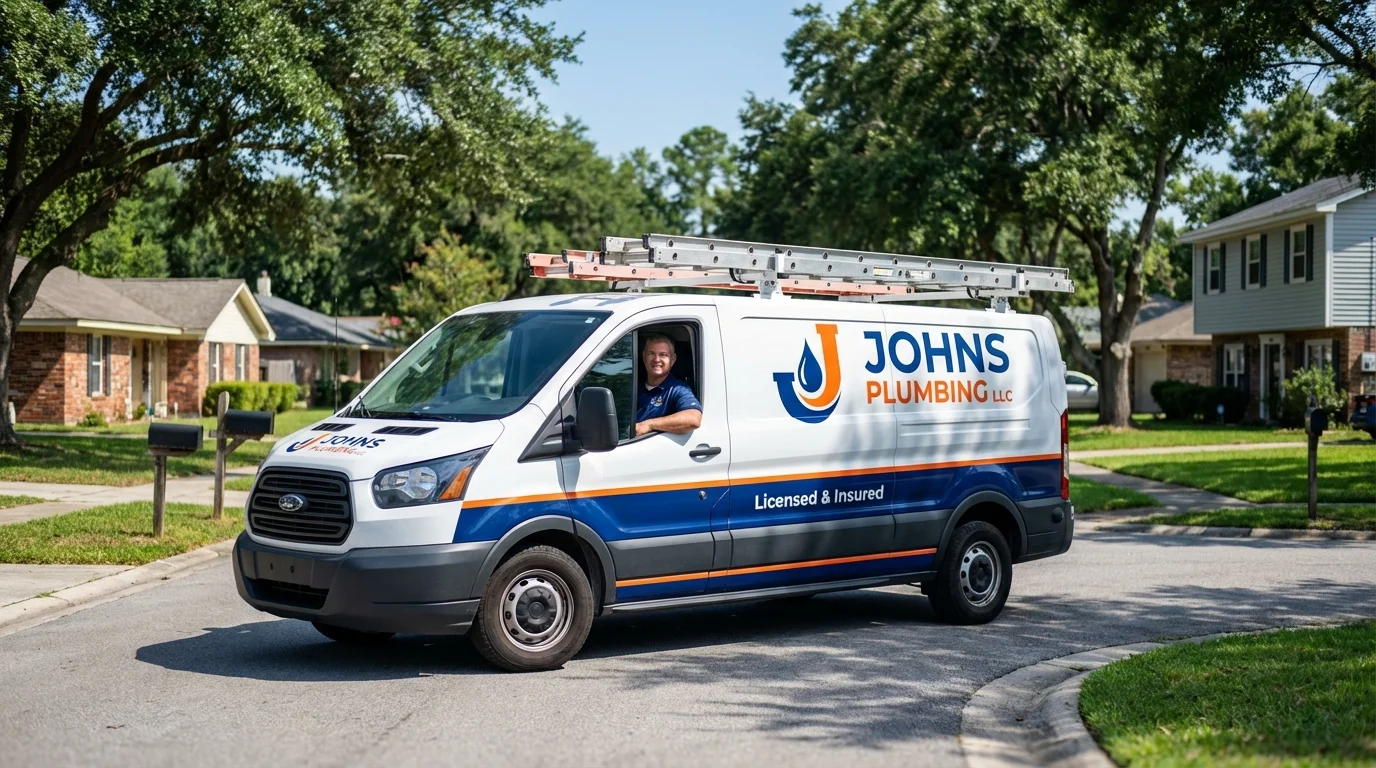 Johns Plumbing LLC service van in Fryeburg, ME