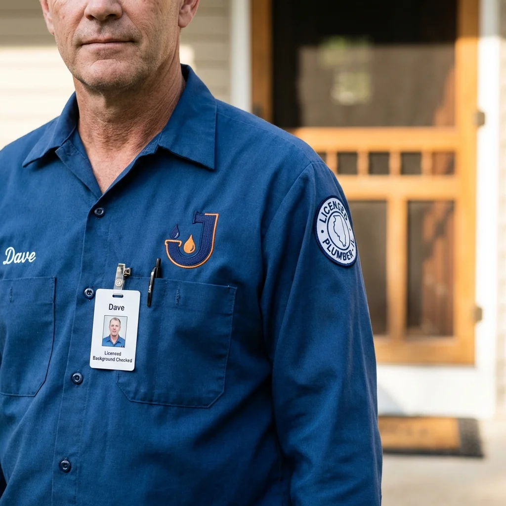 Licensed plumber showing ID badge in Fryeburg, ME