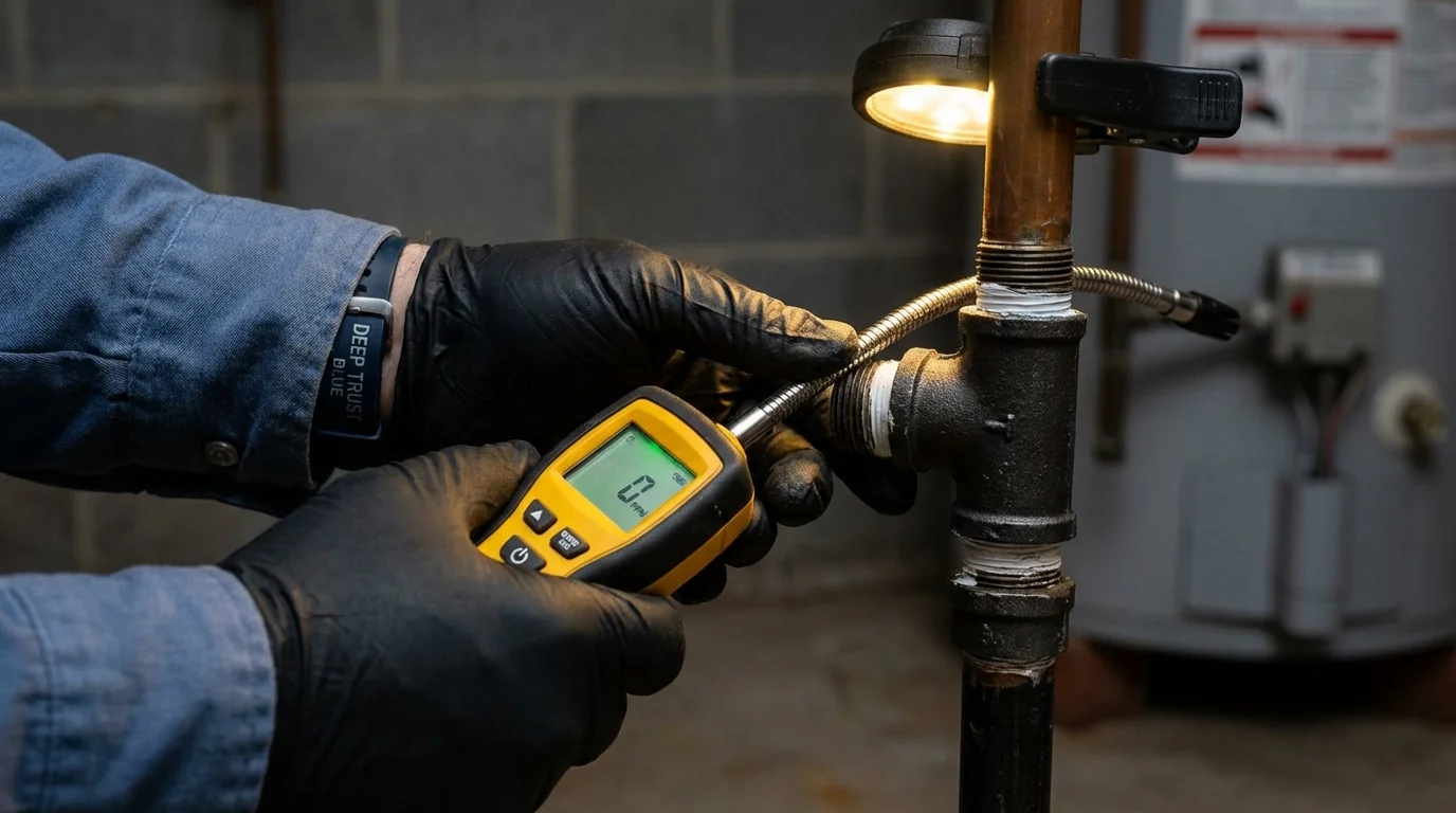 Gas leak detection with electronic sniffer by Johns Plumbing LLC in Fryeburg